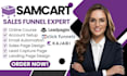 build samcart sales funnel, landing page, kajabi website, leadpages, carrd