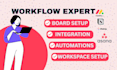 set up monday CRM workflow, migrate automate boards on notion trello airtable ai