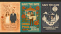 draw a retro wedding invitation or save the date