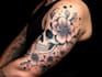 do premium trash polka design , sleeve tattoo