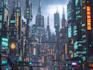 draw concept art illustration sci fi city, cyberpunk