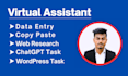 be a virtual assistant for data entry, web research, chatgpt, and wordpress