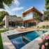 design 3d garden design, swimming pool, backyard patio, exterior rendering