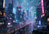 create a cyberpunk futuristic city art