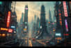 draw a cyberpunk futuristic city art
