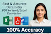 do accurate data entry, PDF to excel or word conversion