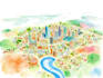 create a detailed watercolor map illustration