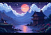 painting retro  style pixel art background illustration