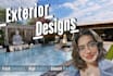design backyard, hardscape, pool deck, patio, outdoor kitchen, driveway render
