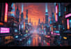 make a cyberpunk futuristic city art