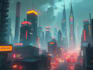 design an illustration of futuristic cyberpunk city