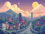 create a landscape and urban vector art illustration