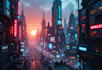 create a cyberpunk futuristic city art