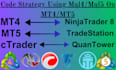 code strategy using mql4, mql5 on mt4, mt5, metatrader 4, ninjatrader 8, ctrader