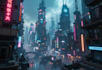 illustrate a cyberpunk futuristic city art