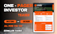 write and design one pager, executive summary or investor teaser