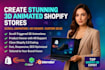 interactive website 3d animated shopify store, scrolling animation landing page