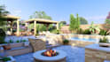 do backyard design, garden design, pool, patio, fireplace