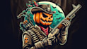 do modern pumpkin head soldier logo with express delivery