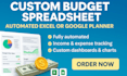 create custom budget spreadsheet, automated excel or google sheets planner, vba