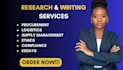 help on procurement, logistics, supply management, ethics and compliance tasks