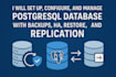 configure, and manage postgresql db with backups, restore, ha and replication