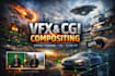 do vfx and cgi composition, motion tracking and clean ups