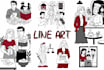 draw line art  illustrations and custom cover