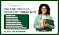 create ebook online course content, activities workbook, video course creation
