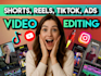do video editing for instagram reels, youtube shorts, ads, tik tok video editing