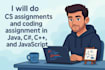 do assignments and coding assignment in java, csharp, cpp, and js