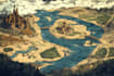 make a line art fantasy map illustration