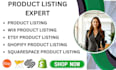 create and optimize product listings for etsy, shopify, wix, and squarespace