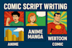 write a captivating comic manga anime webtoon script book scriptwriting
