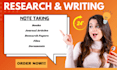 take notes from books, journals, research papers, files, and audio calls