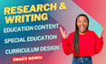 write on educational content, special education, and curriculum design