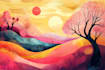 illustrate beautiful flat landscape illustration art