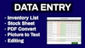 do data entry, inventory list, and PDF to excel