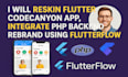 reskin codecanyon flutter app integrate php backend and rebrand in flutter flow