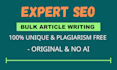 write 30 SEO friendly bulk articles and blog post, web content monthly