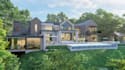 remodel 3d facade exterior,modern structure design,front yard render,pool loggia