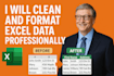 clean, format, merge, split and deduplicate excel data