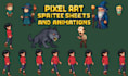 do pixel art sprite sheet and animations, pixel art tiles