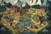 make fantasy map illustration for dnd, novels