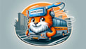design memory russ bus mascot logo with express delivery