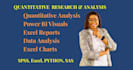 do quantitative research, power bi, python, excel data analysis, charts, reports