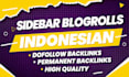 build high da DR indonesian contextual dofollow blogroll backlinks on id domains