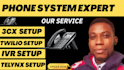 create 3cx, vicidial, twilio, telynx account with siptrunk did number ivr setup
