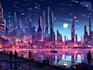 make a cyberpunk futuristic city art
