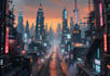 do a cyberpunk futuristic city art